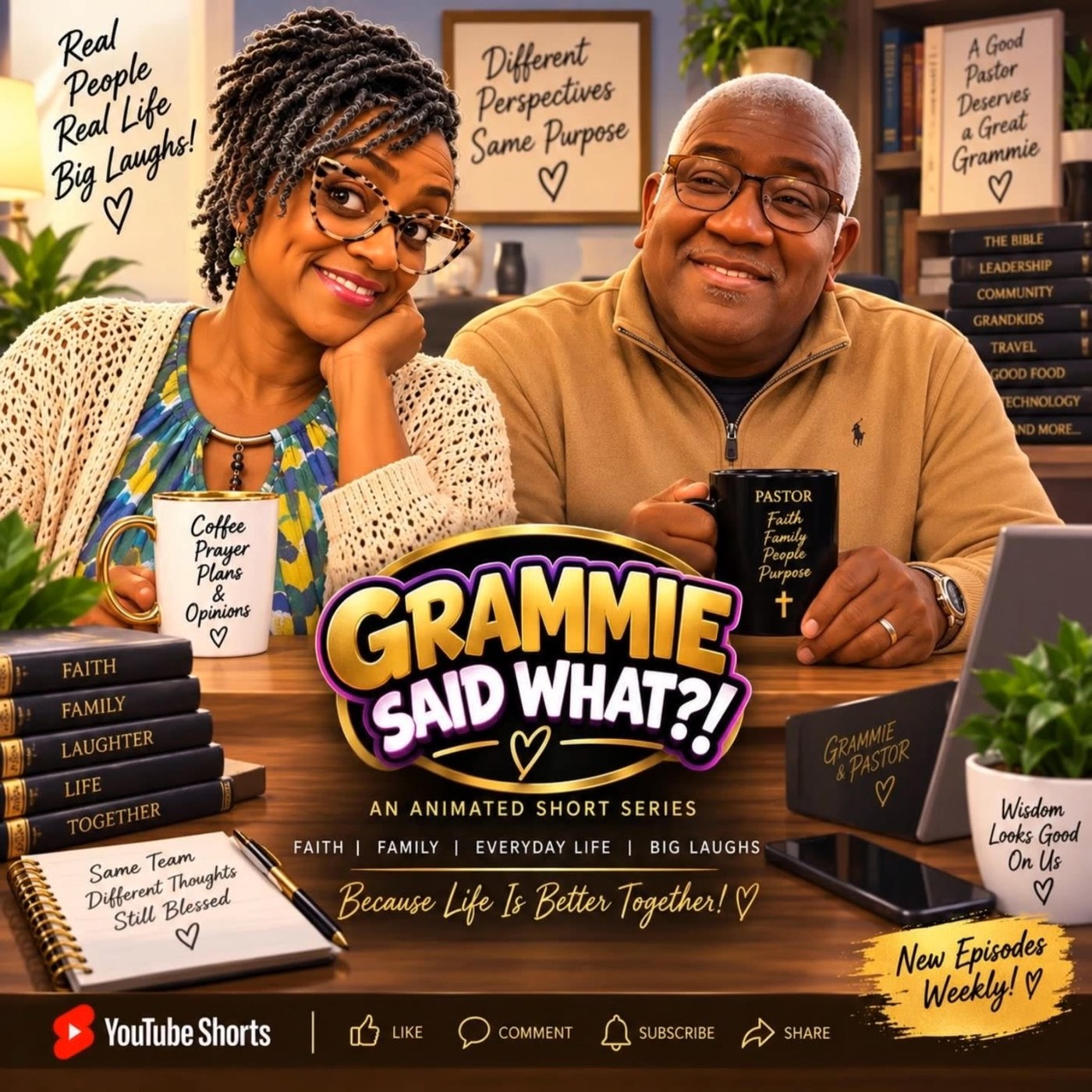 Grammie Said What?! An animated Short series featuring Grammie and Pastor. Faith, family, everyday life, and big laughs.