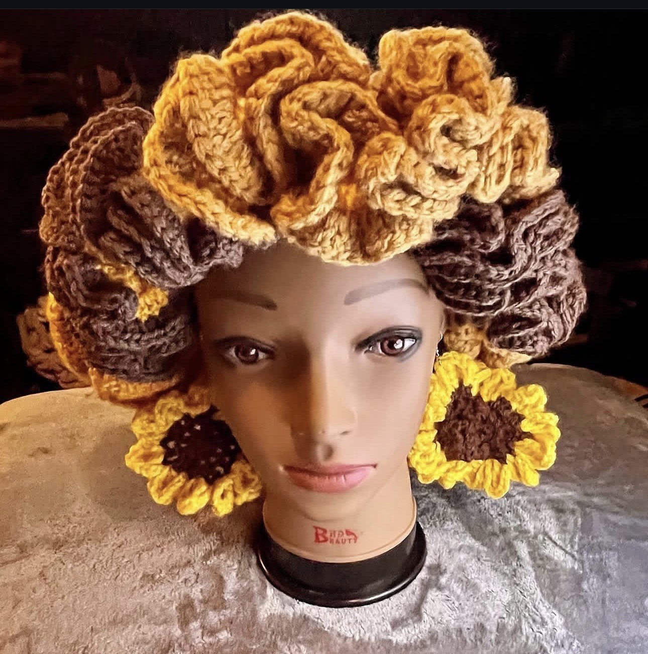 Sunflower statement set, handmade crochet work by Ambassador Creations