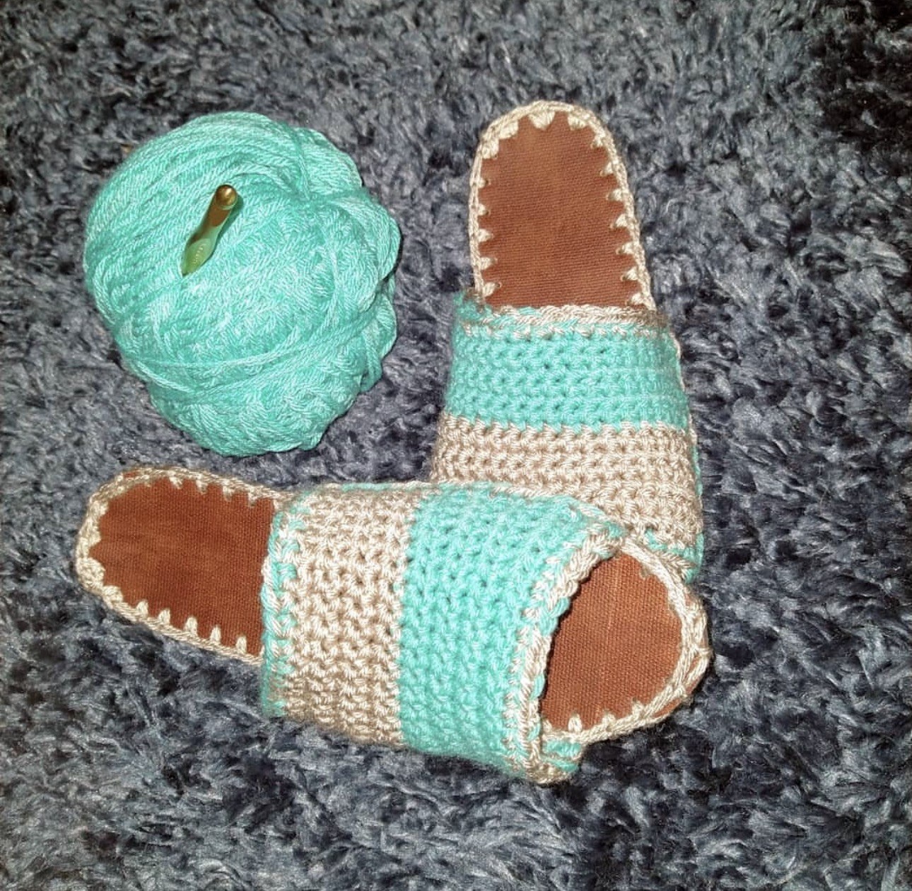 Mint & cream slippers, handmade crochet work by Ambassador Creations
